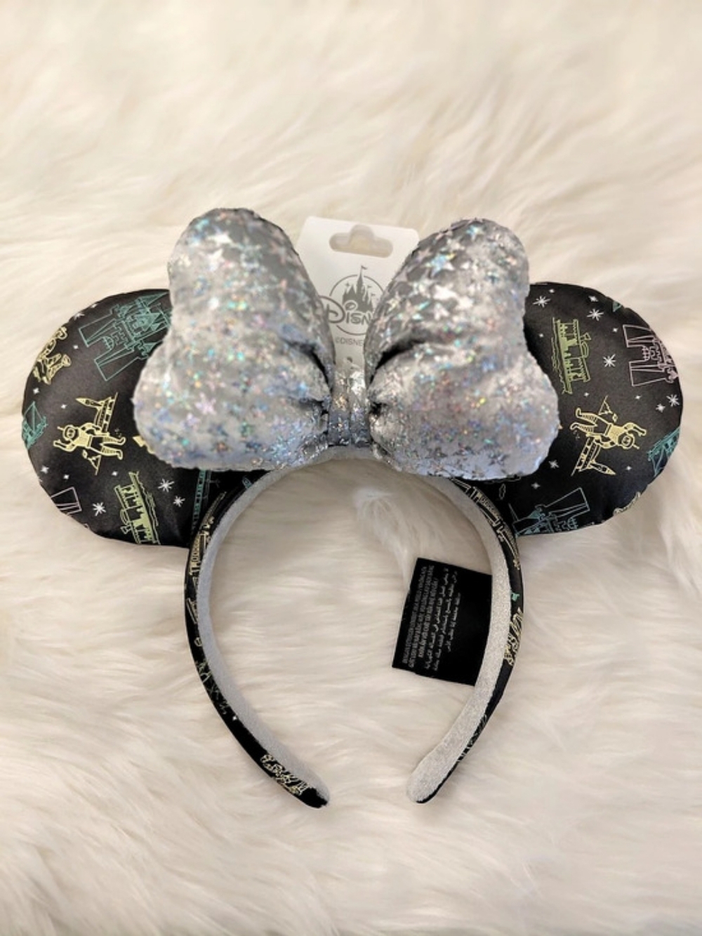 Disney Mickey Mouse Sequin Ear Headband Black & Silver NWT